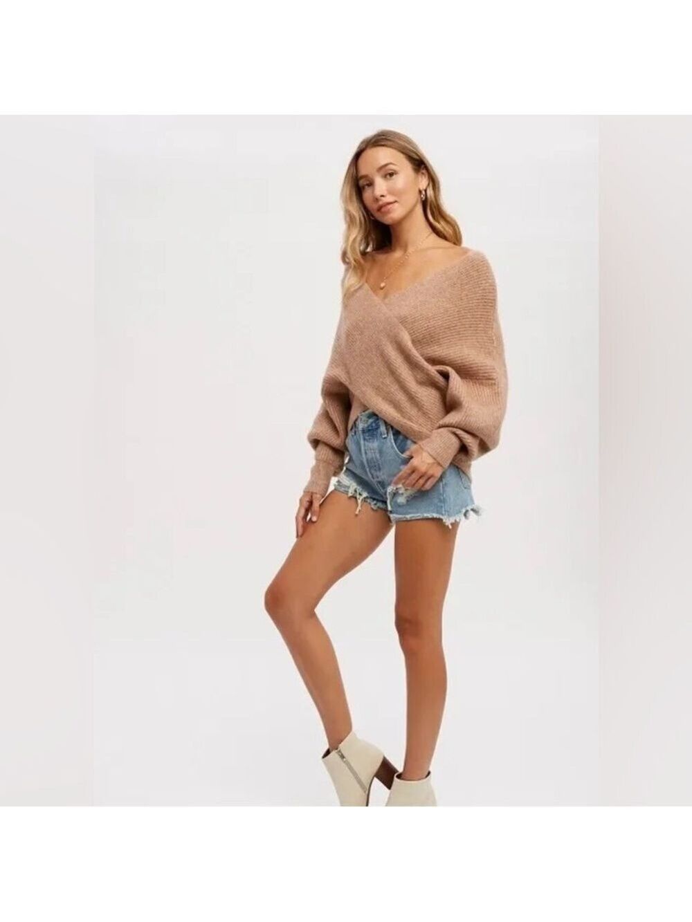 CLEAR OUT!!! Crossover Ribbed Pullover- Latte - Picture 5 of 11